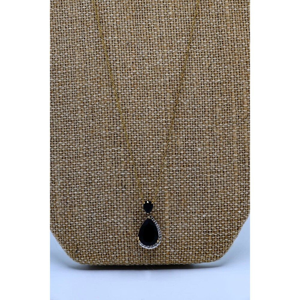 Necklace Black‎ Glass Tear drop Pendant RL 925 TH Gold Vermeil